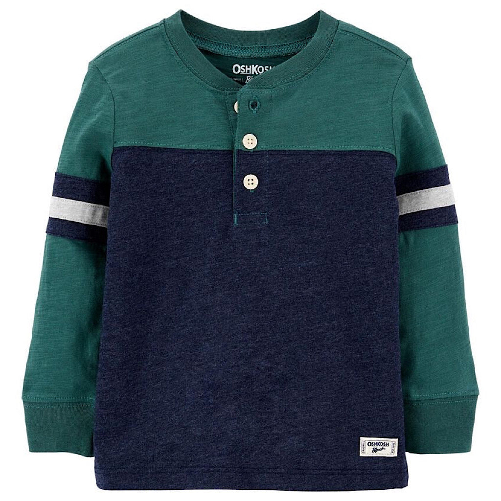 Playera Oshkosh henley azul verde niño - JORHELITOS - JORHELITOS